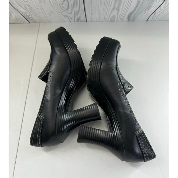 Vtg 90s Y2K lei Size 9 Loafer Heels Shoes Black Platform Leather Chunky - Picture 5 of 11